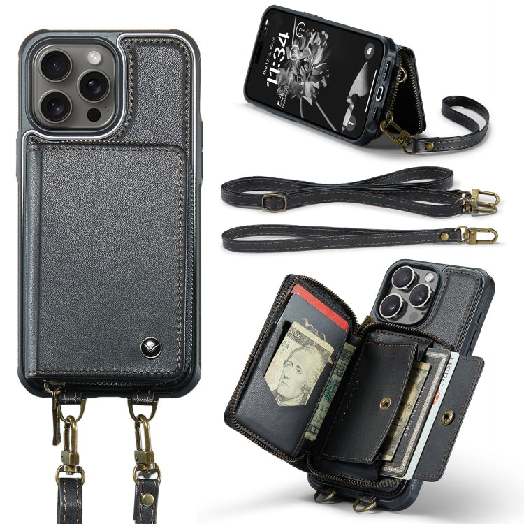 JEEHOOD C22 Series Zipper Wallet Leather Phone Case with Dual Lanyard, For iPhone 16 Pro, For iPhone 16 Plus, For iPhone 16, For iPhone 15 Pro Max