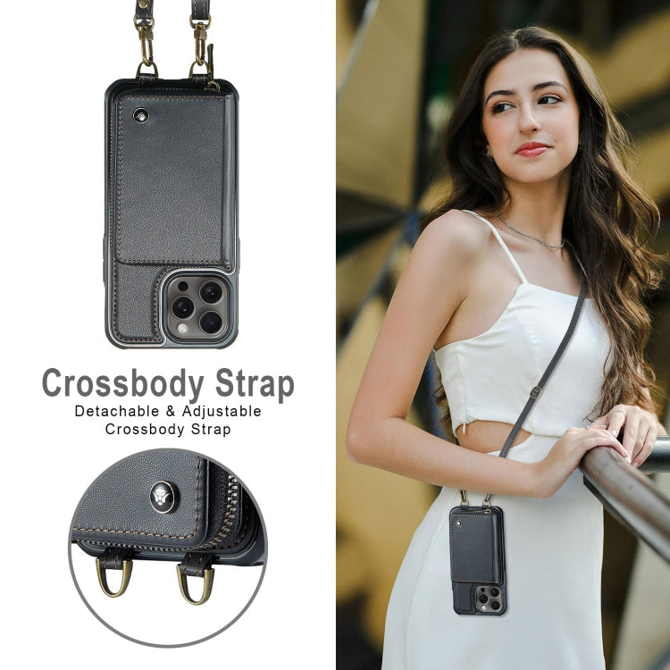 JEEHOOD C22 Series Zipper Wallet Leather Phone Case with Dual Lanyard, For iPhone 16 Pro, For iPhone 16 Plus, For iPhone 16, For iPhone 15 Pro Max