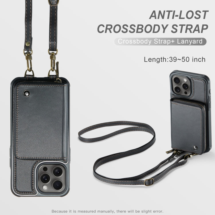 JEEHOOD C22 Series Zipper Wallet Leather Phone Case with Dual Lanyard, For iPhone 16 Pro, For iPhone 16 Plus, For iPhone 16, For iPhone 15 Pro Max