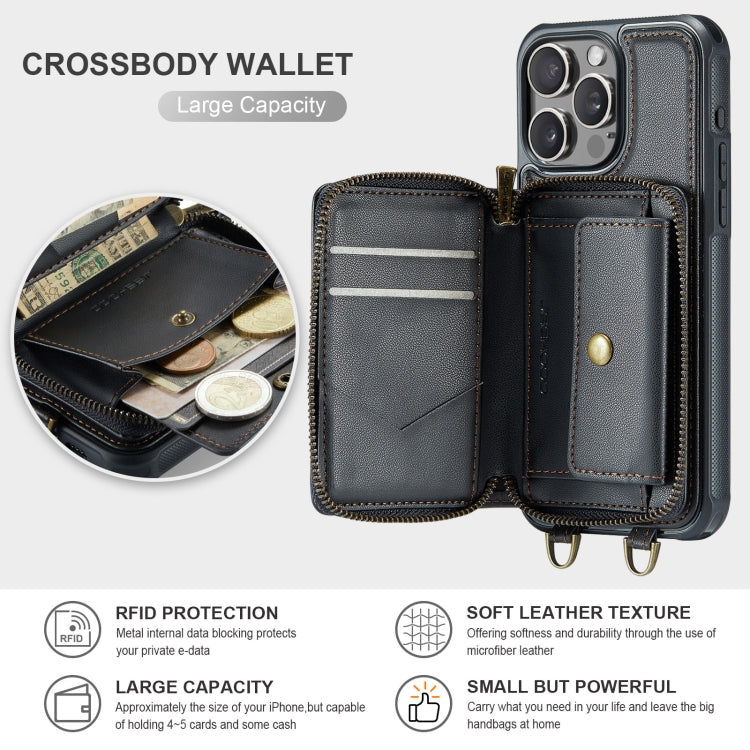 JEEHOOD C22 Series Zipper Wallet Leather Phone Case with Dual Lanyard, For iPhone 16 Pro, For iPhone 16 Plus, For iPhone 16, For iPhone 15 Pro Max