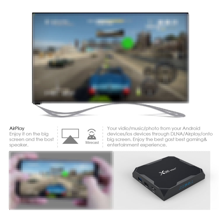 X96 Max+ 4K Smart TV Box: Android 9.0, Amlogic S905X3, Quad-Core, 2GB RAM, 16GB Storage, LAN, AV, 2.4G/5G WiFi, USB x2, TF Card, UK Plug