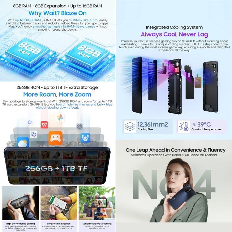 Blackview SHARK 8, 8GB+256GB, Fingerprint Identification, 6.78 inch Android 13 MTK6789 Helio G99 Octa Core up to 2.2GHz, Network: 4G, OTG(Galaxy Blue)