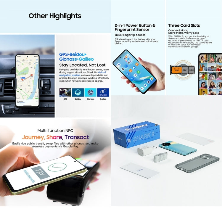 Blackview SHARK 8, 8GB+256GB, Fingerprint Identification, 6.78 inch Android 13 MTK6789 Helio G99 Octa Core up to 2.2GHz, Network: 4G, OTG(Galaxy Blue)