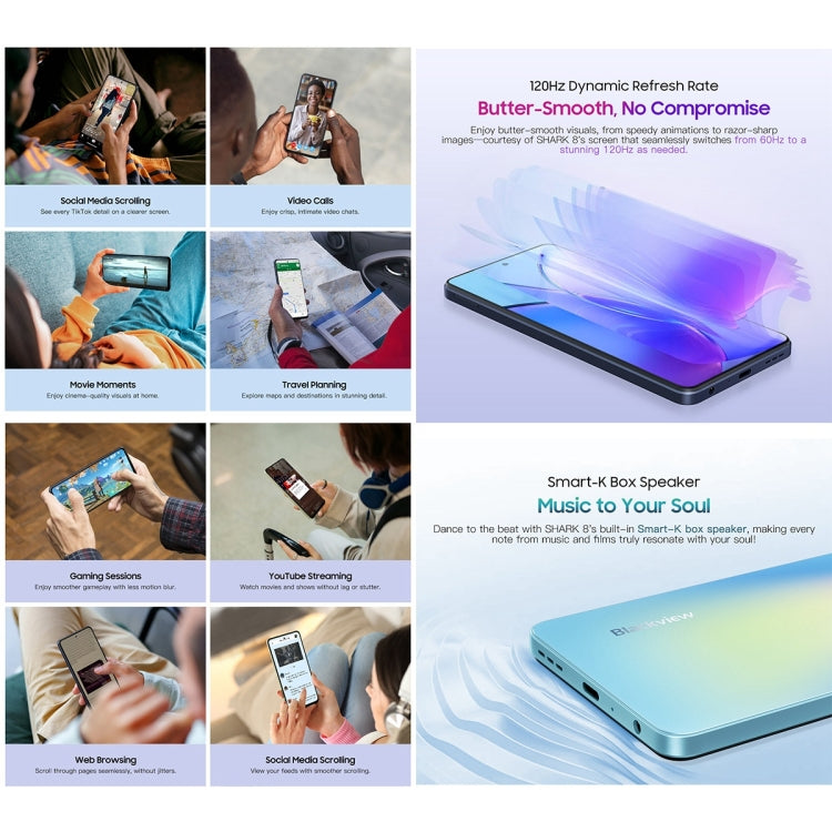 Blackview SHARK 8, 8GB+256GB, Fingerprint Identification, 6.78 inch Android 13 MTK6789 Helio G99 Octa Core up to 2.2GHz, Network: 4G, OTG(Galaxy Blue)