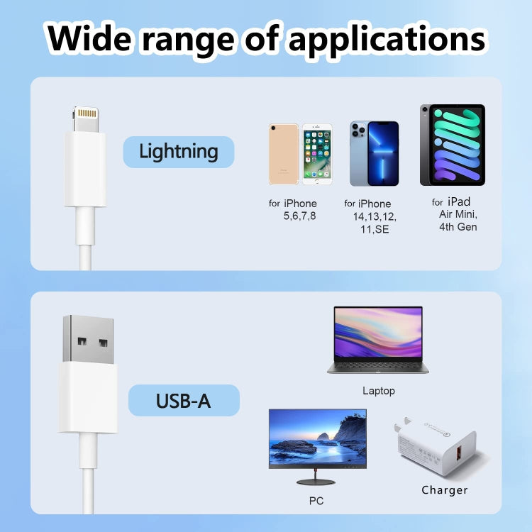 USB to 8 Pin Fast Charging Data Cable, Length: 1m