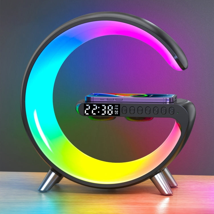 N69-1 Smart Bluetooth Speaker with Wireless Charger & Alarm Clock & Ambient Light, Support APP(Black)