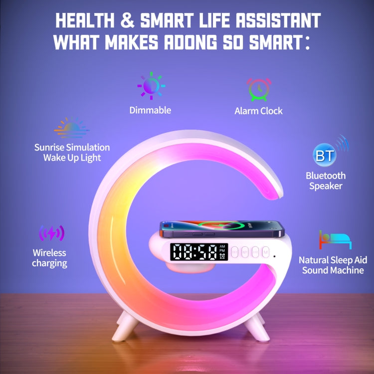 G69 G Shape Smart Bluetooth Speaker Support Wireless Charger & Alarm Clock & Wake-up Light, Without APP(White)