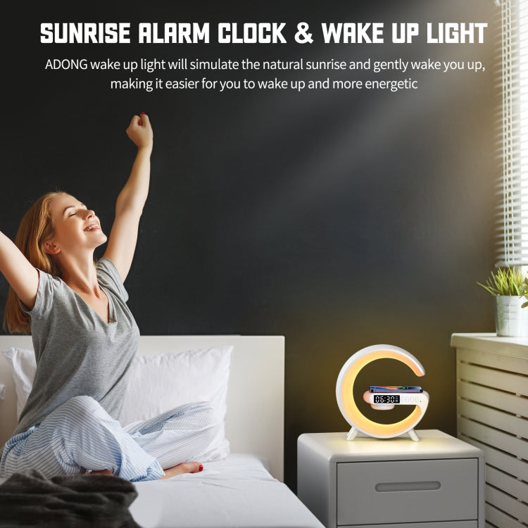 G69 G Shape Smart Bluetooth Speaker Support Wireless Charger & Alarm Clock & Wake-up Light, Without APP(White)