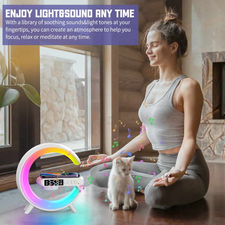 G69 G Shape Smart Bluetooth Speaker Support Wireless Charger & Alarm Clock & Wake-up Light, Without APP(Black)