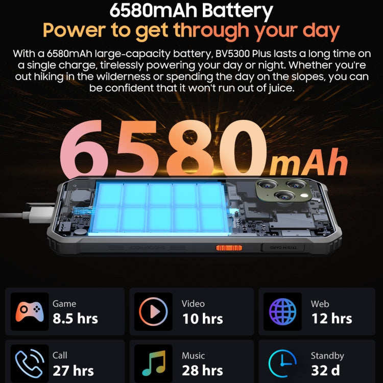 Blackview BV5300 Plus, 8GB+128GB, IP68/IP69K/MIL-STD-810H, 6.1 inch Android 13 MediaTek Helio G72 Octa Core, Network: 4G, OTG(Black)