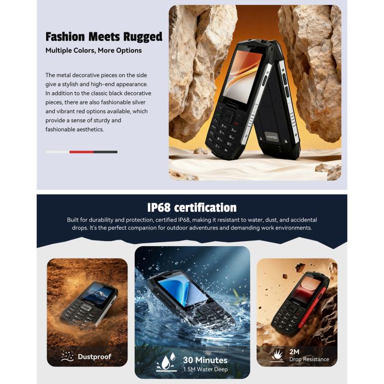 HAMTOD H3 Rugged Phone, 2.8 inch T107 ARM CortexTM A7 Quad-core 1.0GHz, Network: 4G, VoLTE, BT, SOS, EU Version
