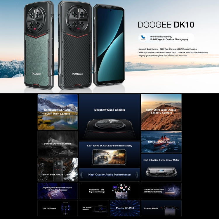 DOOGEE DK10 5G, 12GB+512GB, Quad Cameras, Side Fingerprint, 6.67 inch Android 13 Dimensity 8020 Octa Core 2.6GHz, Network: 5G, OTG, NFC, Support Google Pay(Emerald Green)