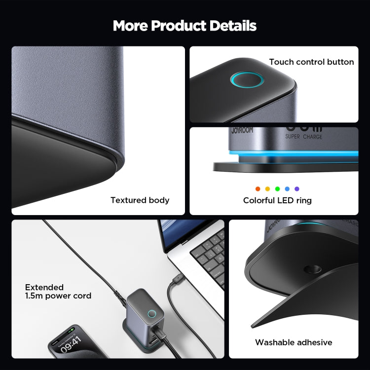 JOYROOM JR-TCM02 6 in 1 65W GaN 4 USB-C & 2 USB-A Multi-port Charger, Power Plug:EU Plug(Dark Gray)