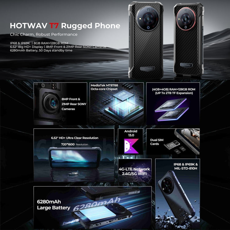 HOTWAV T7 Rugged Phone, 4GB+128GB, 6280mAh, 6.52 inch Android 13 MT8788 Octa Core, Network: 4G, OTG(Red)