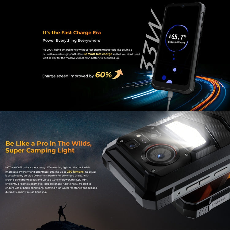 HOTWAV W11 Rugged Phone, 6GB+256GB, , 20800mAh, 6.6 inch Android 13 MT8788 Octa Core, Network: 4G, OTG, Recording Call (Cosmic Black)