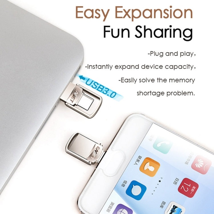 EAGET 128G USB 3.1 + Type-C / USB-C  Interface Metal Twister Flash U Disk, with Micro USB OTG Adapter