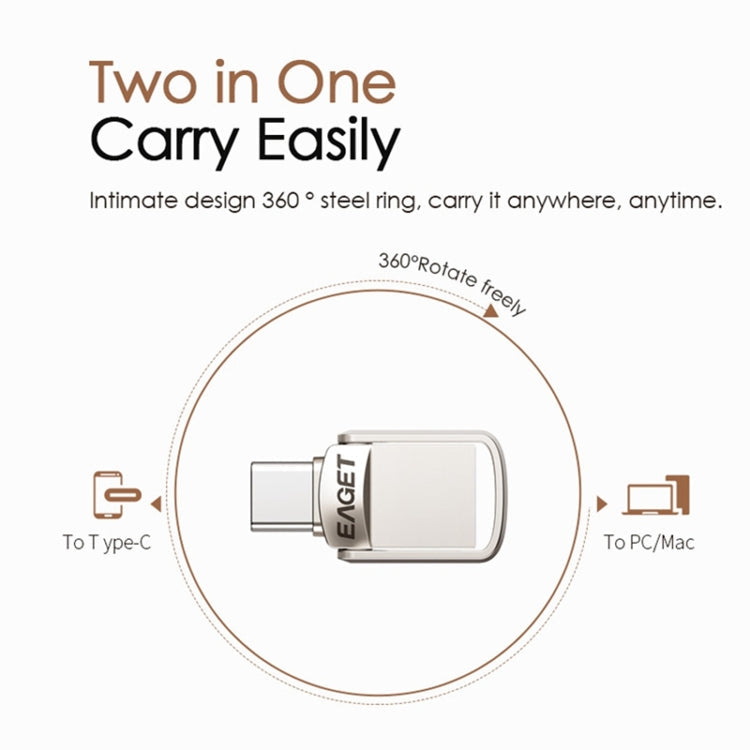 EAGET 128G USB 3.1 + Type-C / USB-C  Interface Metal Twister Flash U Disk, with Micro USB OTG Adapter