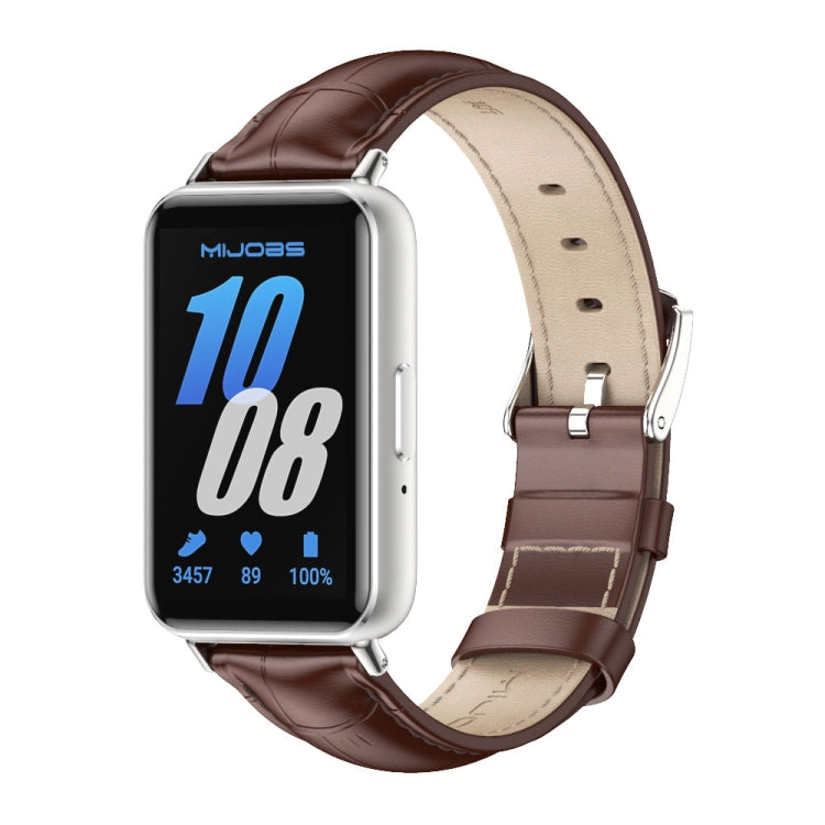 Mijobs Dual-sided Genuine Leather Watch Band, For Samsung Galaxy Fit 3