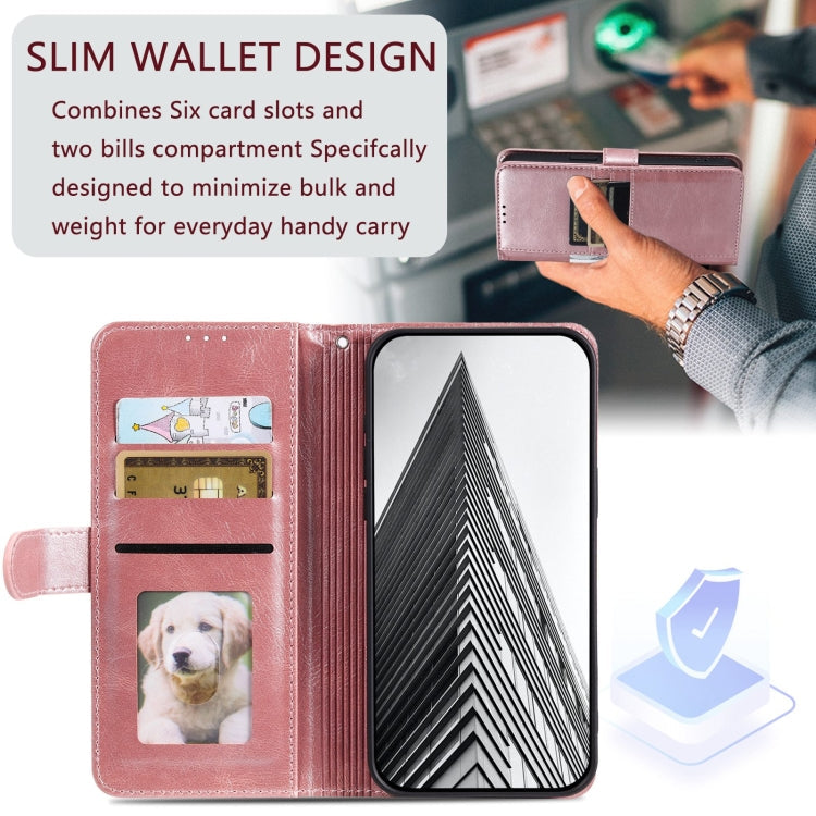 For Motorola Moto G34 Simple 6-Card Wallet Leather Phone Case(Rose Gold)