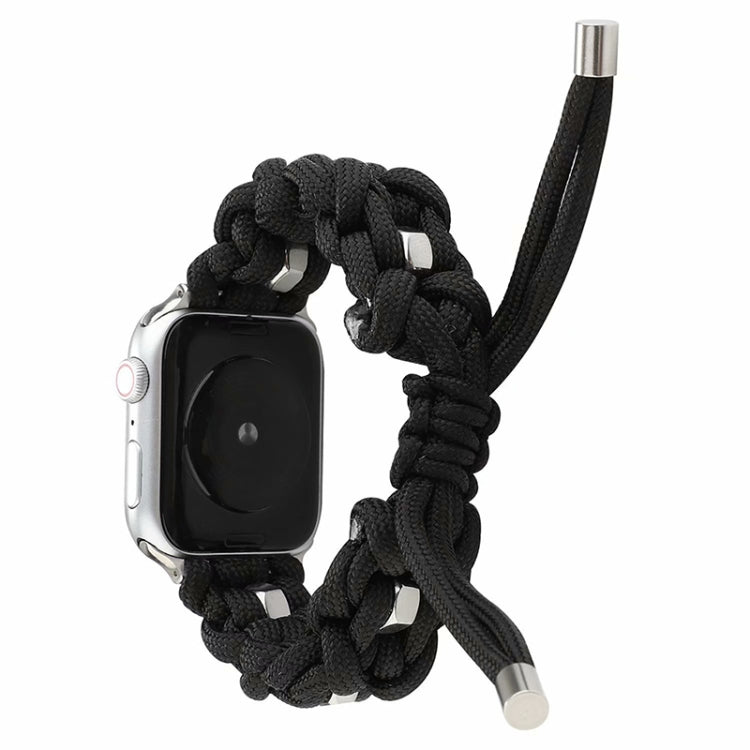For Apple Watch SE 2023 44mm Screw Nut Braided Paracord Watch Band(Black)