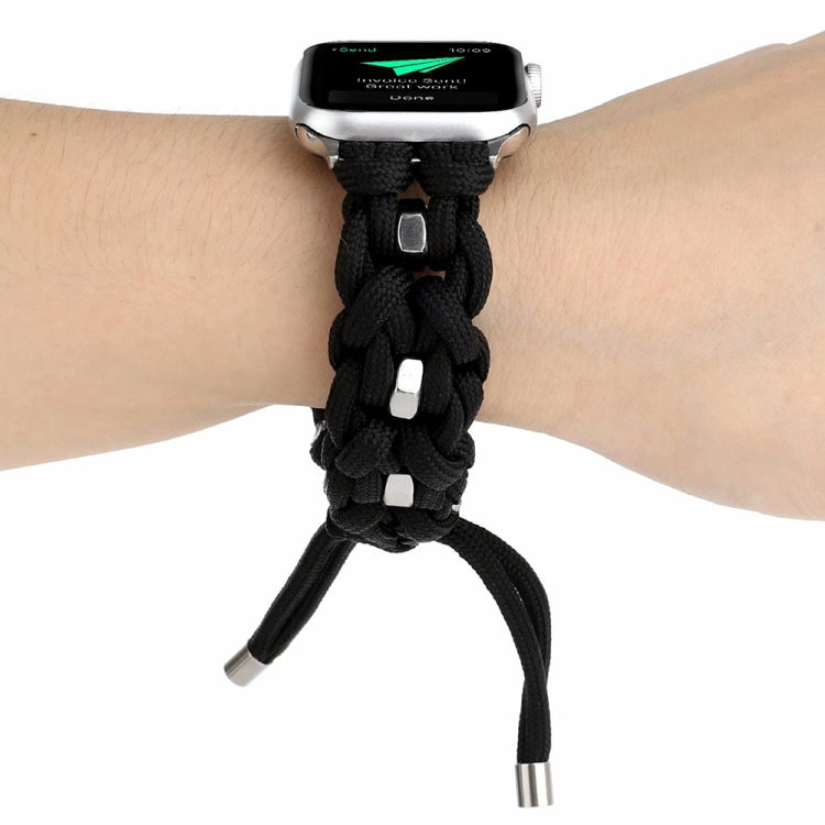 For Apple Watch SE 2023 44mm Screw Nut Braided Paracord Watch Band(Black)