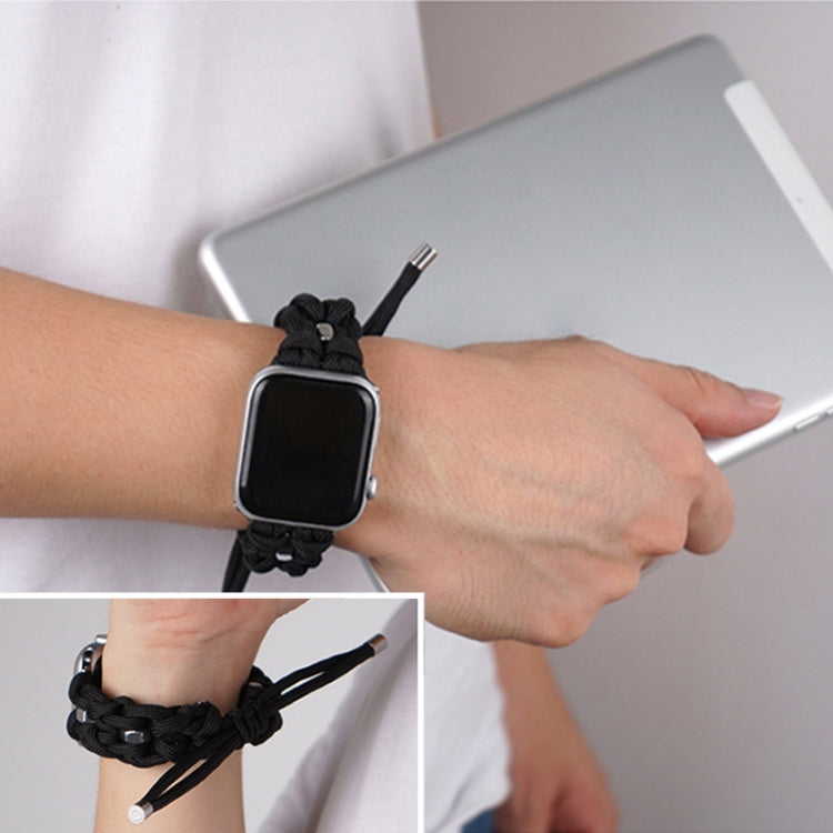 For Apple Watch SE 2023 44mm Screw Nut Braided Paracord Watch Band(Black)