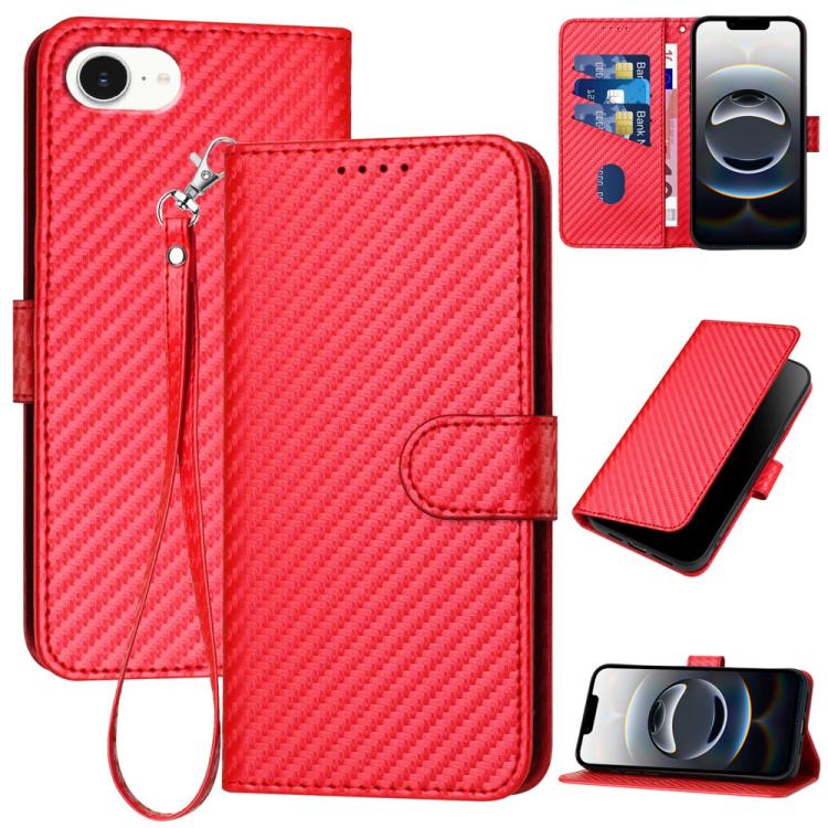 YX0070 Carbon Fiber Buckle Leather Phone Case with Lanyard, For iPhone 17e / 16e, For iPhone 17 Pro Max, For iPhone 17 Pro