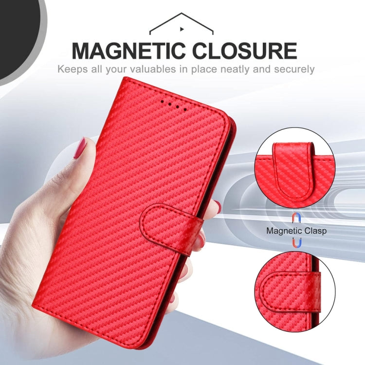 YX0070 Carbon Fiber Buckle Leather Phone Case with Lanyard, For iPhone 14 Pro, For iPhone 14 Pro Max, For iPhone SE 2022 / SE 2020 / 8 / 7