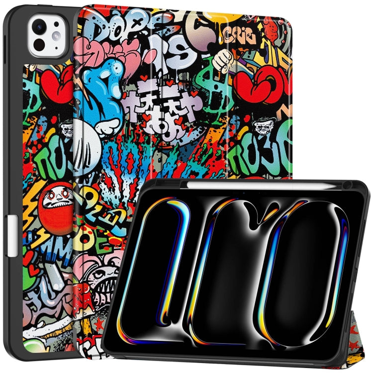 Custer Painted 3-Fold Holder Smart Leather Tablet Case with Pen Tray, For iPad Pro 11 2025 / 2024