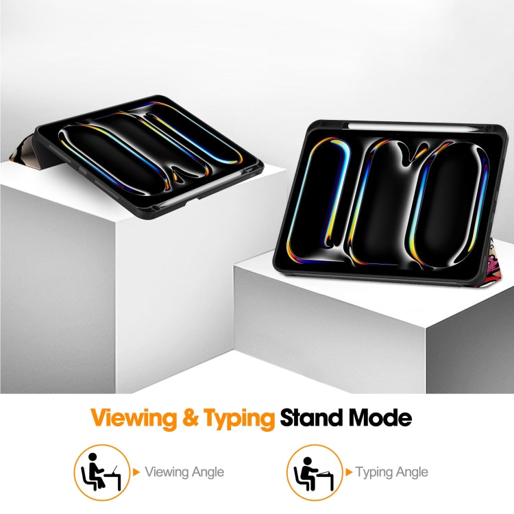 Custer Painted 3-Fold Holder Smart Leather Tablet Case with Pen Tray, For iPad Pro 11 2025 / 2024