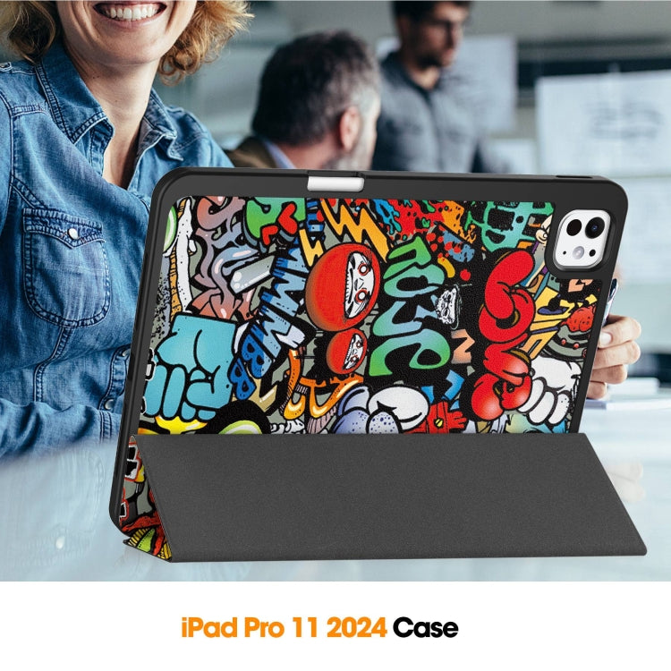 Custer Painted 3-Fold Holder Smart Leather Tablet Case with Pen Tray, For iPad Pro 11 2025 / 2024