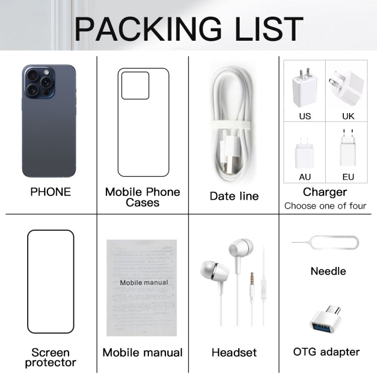 i15 Pro Max / Q5A, 6GB+128GB, 6.5 inch Screen, Face Identification, Android 10 MTK6762 Octa Core, OTG, NFC, Network: 4G, Dual SIM(Titanium White)