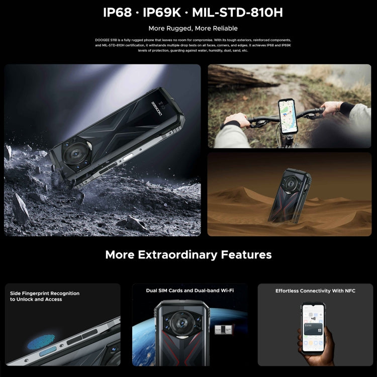 DOOGEE S118 Rugged Phone, 8GB+512GB, 6.58 inch Android 14 MediaTek Helio G99 Octa Core, Network: 4G, OTG, NFC(Black Red)