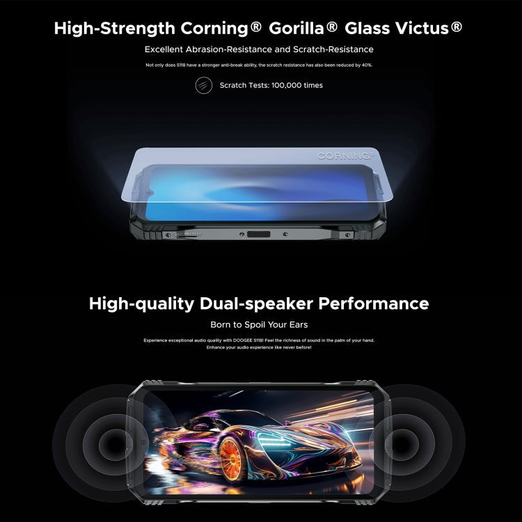 DOOGEE S118 Rugged Phone, 8GB+512GB, 6.58 inch Android 14 MediaTek Helio G99 Octa Core, Network: 4G, OTG, NFC(Black Silver)