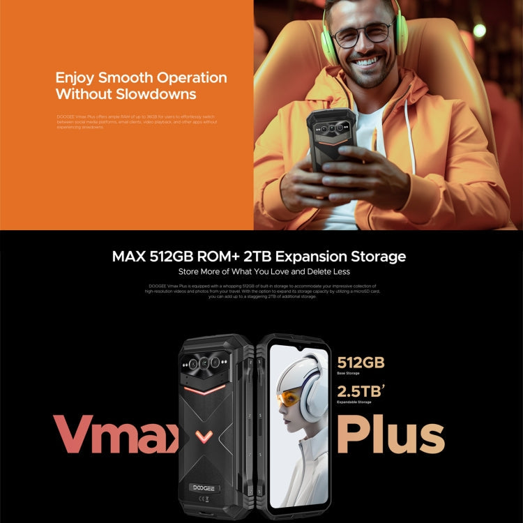DOOGEE Vmax Plus 5G Rugged Phone, 16GB+512GB, 6.58 inch Android 14 MediaTek Dimensity 7050 Octa Core, Network: 5G, OTG, NFC(Black)