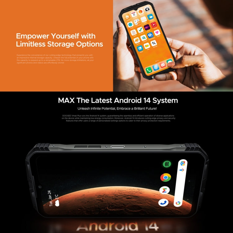 DOOGEE Vmax Plus 5G Rugged Phone, 16GB+512GB, 6.58 inch Android 14 MediaTek Dimensity 7050 Octa Core, Network: 5G, OTG, NFC(Black)