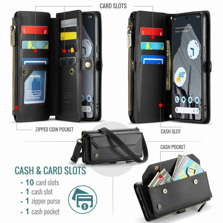For Google Pixel 8 Pro CaseMe C36 Card Slots Zipper Wallet RFID Anti-theft Leather Phone Case(Black)