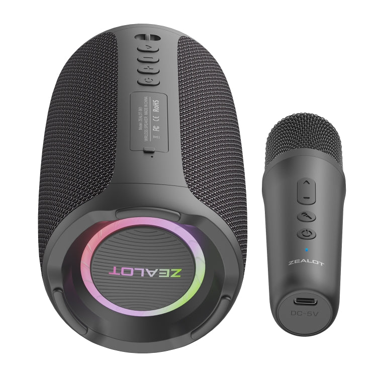 Zealot S61M RGB Rhythmic Light Karaoke Wireless Speaker, Style:Dual Mic(Black)