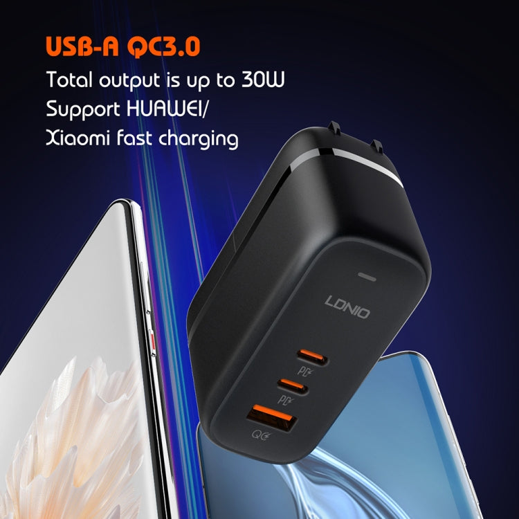 LDNIO Q366 65W USB + Dual Type-C Port Charger with 1m USB-C / Type-C to USB-C / Type-C Data Cable, Plug Type:EU Plug(Black)