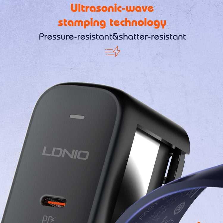 LDNIO Q366 65W USB + Dual Type-C Port Charger with 1m USB-C / Type-C to USB-C / Type-C Data Cable, Plug Type:EU Plug(Black)