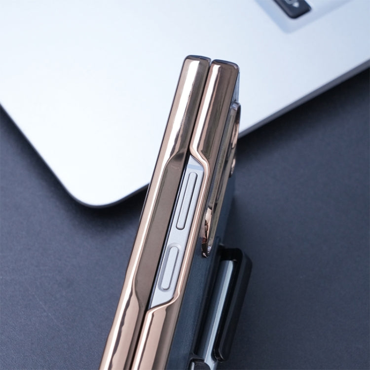 For Samsung Galaxy Z Fold6 Plating Frame PU Fold Phone Case with Pen(Green)