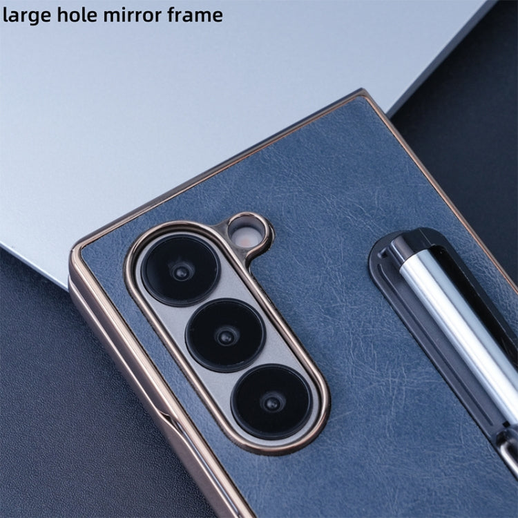 For Samsung Galaxy Z Fold6 Plating Frame PU Fold Phone Case with Pen(Green)