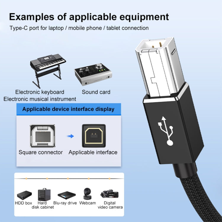 3 in 1 8 Pin, Type-C, Micro USB to USB-B MIDI Instruments Printer Cable, Length: 1m, Length:1m(Black)
