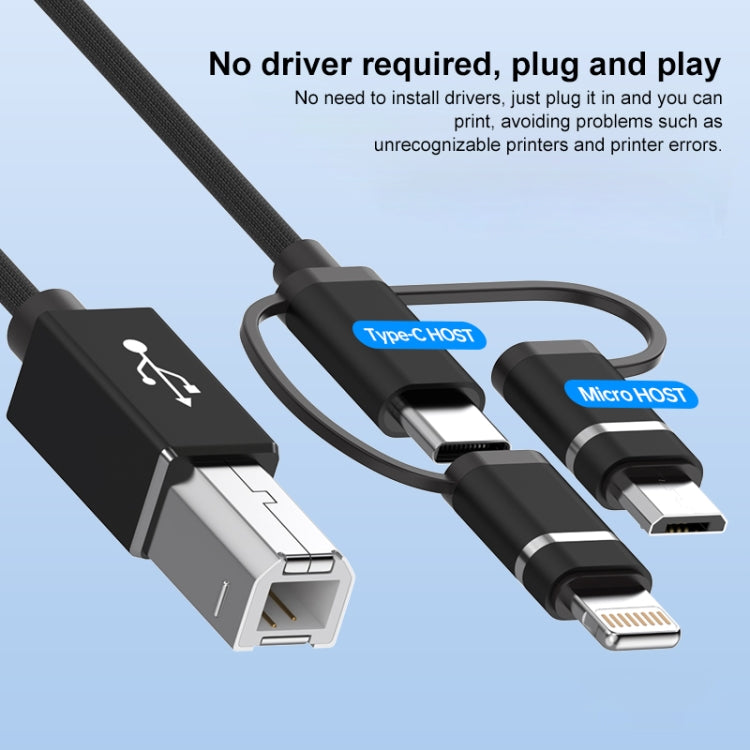 3 in 1 8 Pin, Type-C, Micro USB to USB-B MIDI Instruments Printer Cable, Length: 1m, Length:1m(Black)