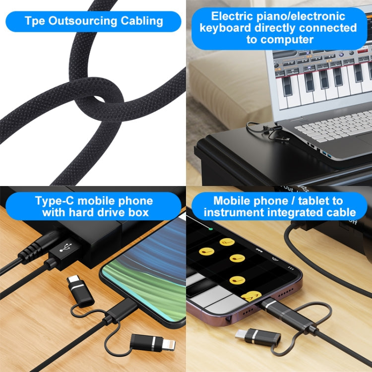 3 in 1 8 Pin, Type-C, Micro USB to USB-B MIDI Instruments Printer Cable, Length: 1m, Length:1m(Black)