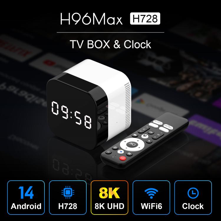 H96Max 8K UHD Android 14 Smart TV Box with Remote Control, Allwinner H728 Octa-Core, 2GB+16GB, 4GB+32GB
