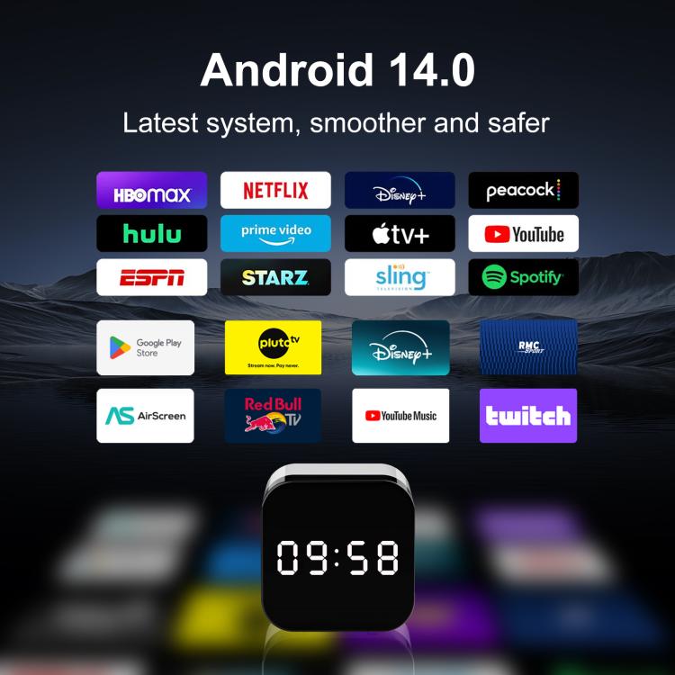 H96Max 8K UHD Android 14 Smart TV Box with Remote Control, Allwinner H728 Octa-Core, 2GB+16GB, 4GB+32GB