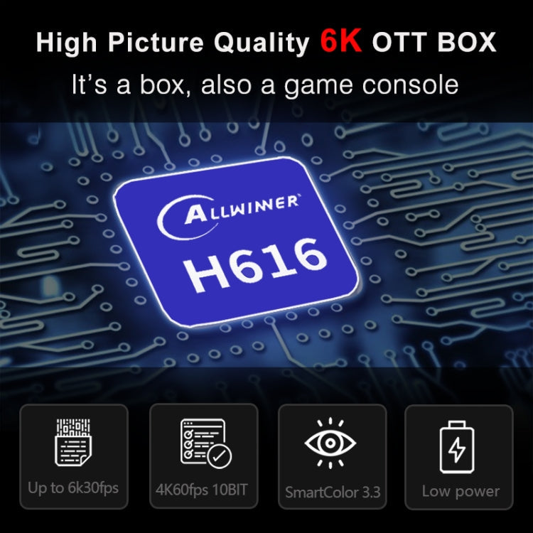 H96 Max 6K Ultra HD Android 10.0 TV Box, 2GB+16GB, Allwinner H616, EU Plug