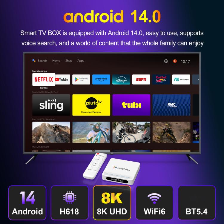 H96 Max H618 Plus Android 14.0 Smart TV Box, Allwinner H618 Quad-core ARM Cortex-A53, 2GB+16GB, 4GB+32GB, 4GB+128GB
