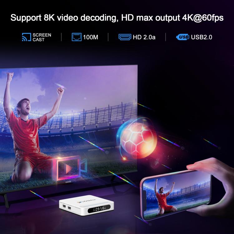 H96 Max H618 Plus Android 14.0 Smart TV Box, Allwinner H618 Quad-core ARM Cortex-A53, 2GB+16GB, 4GB+32GB, 4GB+128GB